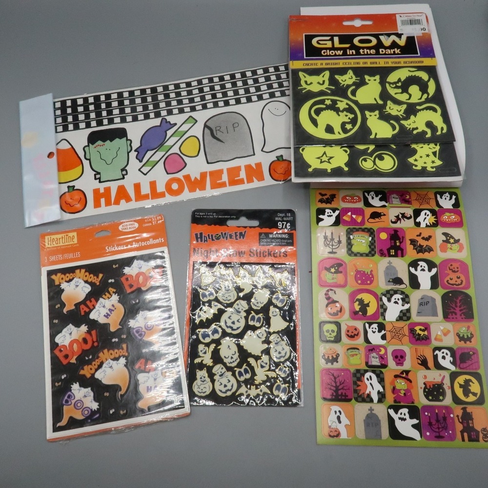 Vintage sticker lot Halloween Ghost Glow in the dark Eyes Black Cat Scrapbook